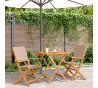 Bistro set - Foldable Outdoor Solid Acacia Wood Table 70x70x75cm+ 2 Taupe Chairs