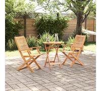 Bistro Set Folding 3pc Brown Solid Acacia Wood 60cm Table 2-Seater Rustic Patio