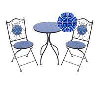 Outdoor Garden Bistro Set Metal Vintage Style Blue Mosaic Pattern Iron Frame Black Cigilano