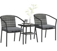 Outsunny 3 Pcs Rattan Bistro Set With Cushions Glass Top Coffee Table And Chairs In Grey Grey