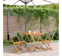 Bistro Set Grey Outdoor 70x70x75cm Solid Acacia & PE Rattan Foldable 2-Seater UK