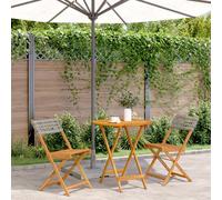 Bistro Set Grey Solid Acacia Wood & PE Rattan Foldable Table Outdoor 2pc 70x75cm