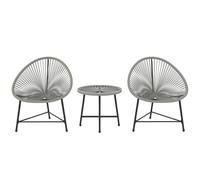 Outsunny 3 Pieces Rattan Bistro Set with Acapulco Chairs for Patio Grey | Garden Bistro Set, Glass Top Table, Small Garden Furniture, Reinforced Metal Frame, for Outdoor, Balcony