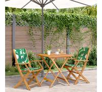 Bistro Set Leaf Pattern 70x70x75cm Solid Acacia Wood Foldable Outdoor Dining 2pc