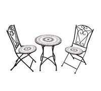 Bistro Set Mosaic Tile Folding Table 2pcs Chairs Outdoor Garden Furniture Metal