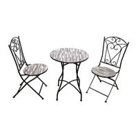 Shatchi Cascade Mosaic Bistro Set 3 Piece Folding Chairs & Round Table Outdoor Garden Furniture for Balcony & Patio Dining - 3 Piece