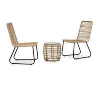 Bistro Set Oak PE Rattan Black Steel Glass Table Ø41.5cm Chairs 66.5x53.5x90cm