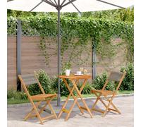 Bistro Set Outdoor Grey Solid Acacia Wood 60cm Table 2 Foldable Chairs 44cm Seat