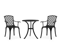 Bistro Set Patio 3-Piece Cast Aluminium Black Chairs 61x60x93cm Table Ø62x65cm