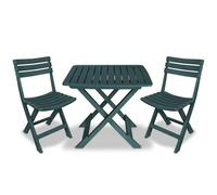 Bistro Set Plastic Green Outdoor 3pc 79x72x70cm Folding Table + 2 Folding Chairs