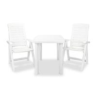 Bistro Set Plastic White 101x68x72cm Table + 2 Foldable Chairs 2pc Weatherproof
