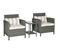 Outsunny 3-Piece Outdoor Rattan Sofa Set with Coffee Table, Light Grey Rattan & Beige Cushions (860-086)