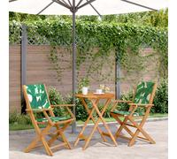 Bistro Set Solid Acacia 60x75cm Foldable Table & 2 Green Leaf Pattern x2 Chairs