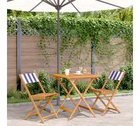 Bistro Set Solid Acacia Wood Foldable 70x70x75cm Blue White Fabric Garden Dining