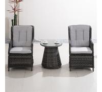 Bistro Set, Table with 5mm Toughened Glass Top, 2-Piece Aluminium Rattan Chairs, Grey Direct Wicker Grey 2 Pack