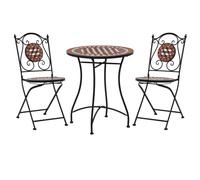 Bistro Set Terracotta 60cm Mosaic Ceramic Tile Table Powder-Coated Iron 2 Chairs