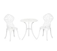 Bistro set White 61cm Aluminium 3pc Cut-out Floral Patio Garden Table & Chairs