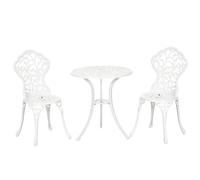 Bistro set White 61cm Aluminium 3pc Cut-out Floral Patio Garden Table & Chairs