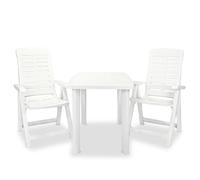 Bistro Set White Plastic 3pc Table 101x68x72cm + 2 Foldable Reclining Chairs w/