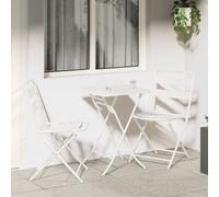 Bistro Set White Steel 2-Seater Folding Garden Patio Table & Chairs Compact Slim