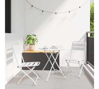 Bistro Set White Steel Foldable 2-Seater with 55x55cm Table & Chairs Set Outdoor