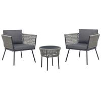 Bistro Set with Cushions GARGANO PE Rattan Grey