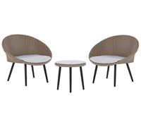 Beliani Bistro Set With Cushions Ortigia Pe Rattan Light Beige Beige
