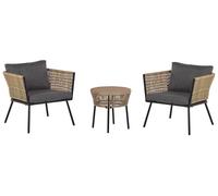 Beliani Bistro Set With Cushions Gargano Pe Rattan Light Brown