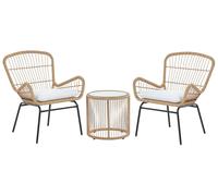 Bistro Set with Cushion PE Rattan Light Brown LABICO