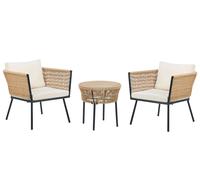 Bistro Set with Cushions GARGANO PE Rattan Natural