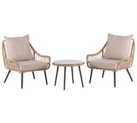 Bistro Set with Cushion PE Rattan Natural LAURETO