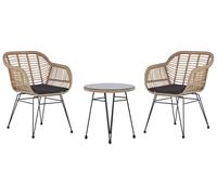 Bistro Set with Cushions TROPEA II PE Rattan Natural