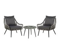 Bistro Set with Cushions LAURETO PE Rattan Grey