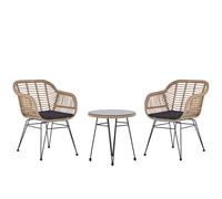 Bistro Set with Cushions TROPEA II PE Rattan Natural