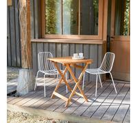 Bistro - Solid acacia garden set with acacia and metal white, 2 chairs White