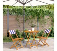 Bistro Table & 2 Chairs Blue White Acacia Wood 70cm Foldable Outdoor Patio Sets
