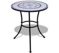 Bistro Table 60x60x76cm Blue White Ceramic Mosaic Powder-Coated Iron Garden New