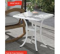 Outsunny Cast Aluminium Bistro Table with Umbrella Hole, White, White
