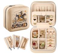 Bistup Travel Jewelry Case - Small Jewelry Organizers and Storage Box for Women Girls Teens Cute Traveling Jewelry Holder with Mirror Little Tiny Compact Modern Unique Aesthetic Pretty, Western