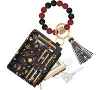 Bistup Wallet Keychain Wristlet for Women - Credit Card Holder Wallets Key Chain Ring Cute Design Small RFID Coin Pocket Purse, BK Grow Flower, Bk Grow Flower