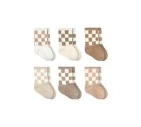 bistyle Cotton 6 Pairs Baby Socks for Newborn Infant 0-6 Months to 3 Years Checkerboard Pattern Stopper Seamless Socks Boys Girls Children's Socks, Beige Mix, 0-6 Monate