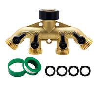 Biswing 4 Way Brass Hose Splitter, 3/4" Brass Hose Faucet Manifold, Garden Hose Adapter Connector, Hose Spigot Adapter with 4 Valves