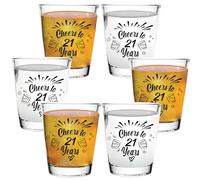 Bisyata 21st Birthday Shot Glass Gift Set for Women and Men - 21 Birthday Party Decorations for Her or Him - Cheers to 21 Years CLEAR Shot Glasses - 2oz Set of 6 - With Gift Box
