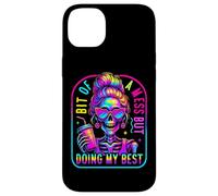 Bit Of A Mess Doing My Best Funny Messy Bun Skeleton Womens Case for iPhone 14 Plus