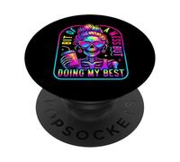 Bit Of A Mess Doing My Best Funny Messy Bun Skeleton Womens PopSockets Adhesive PopGrip