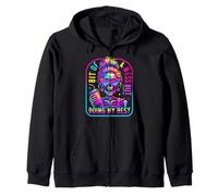 Bit Of A Mess Doing My Best Funny Messy Bun Skeleton Womens Zip Hoodie