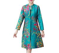 Bitablue Women's Abstract Flowers Tri-button Crinkled Reversible Chinese Jacket, Green, Large