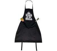 BITALY King of the Grill BBQ Apron for Men with Front Pocket - Funny Grilling & Cooking Apron Gift for Dad, Husband & BBQ Lovers - One Size 68 x 90 cm - Black & White Novelty Kitchen Apron
