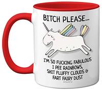 Bitch Please I'm So Fabulous Unicorn Mug, 11oz Ceramic Red Handle Mugs, Funny Gifts for Women, Birthday Present, Tea Sets for Adults, Unicorn Gifts, Christmas, for Your Best Friend