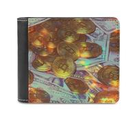 Bitcoin and Dollars Leather Bifold Wallet for Men Slim Card Cases with 6 Slot Minimalist Purse Coin Clip